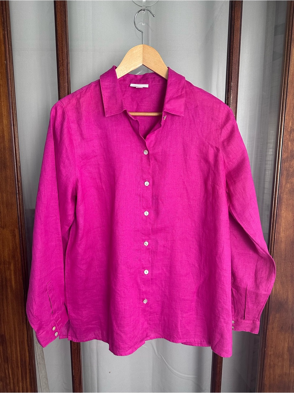 J Jill Love Linen Shirt Medium Pink 100% Linen Button Up Relaxed Beach Preppy